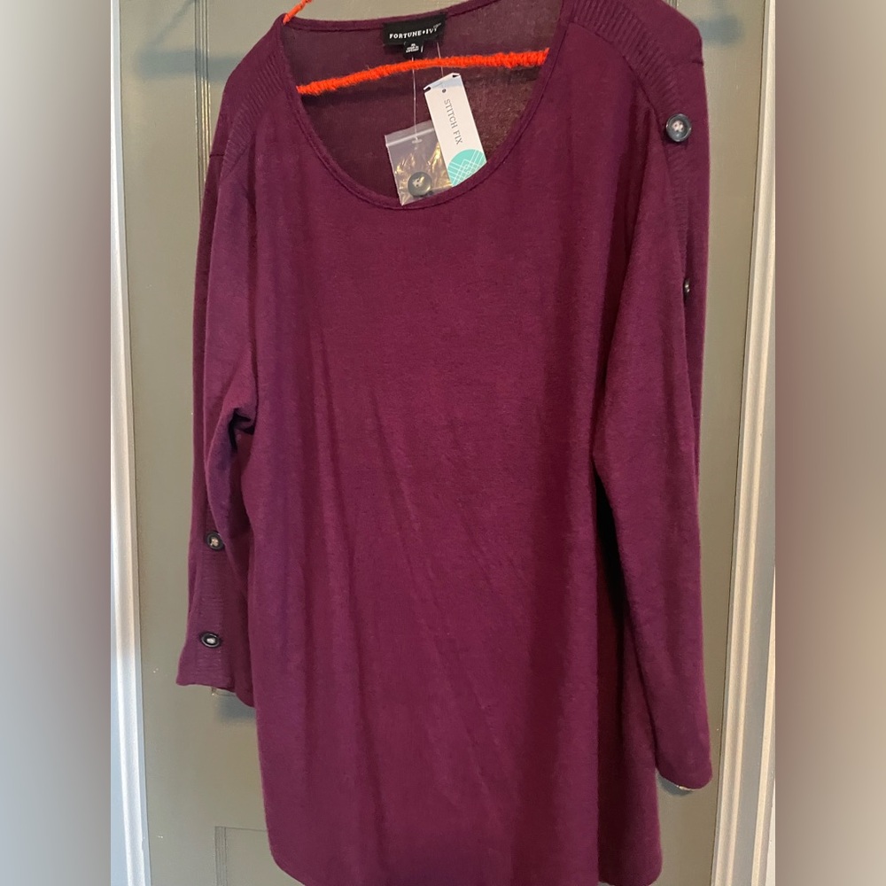 Women’s Long Sleeve Button Accent Top - Plum